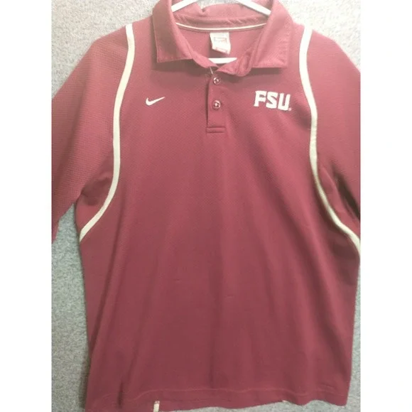 Nike Team FSU Florida State Seminoles Polo Shirt Garnet Mesh Mens Large Fit Dry - Picture 3 of 14